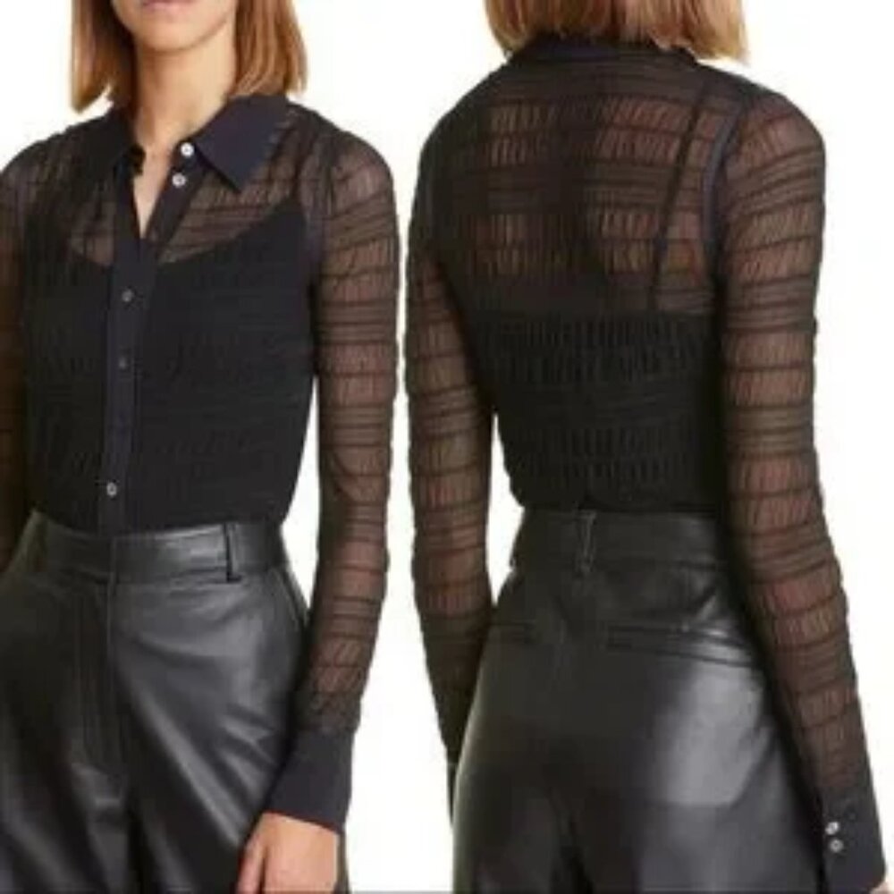 NWOT Jonathan Simkhai Robin Mesh Button Down Top - image 2